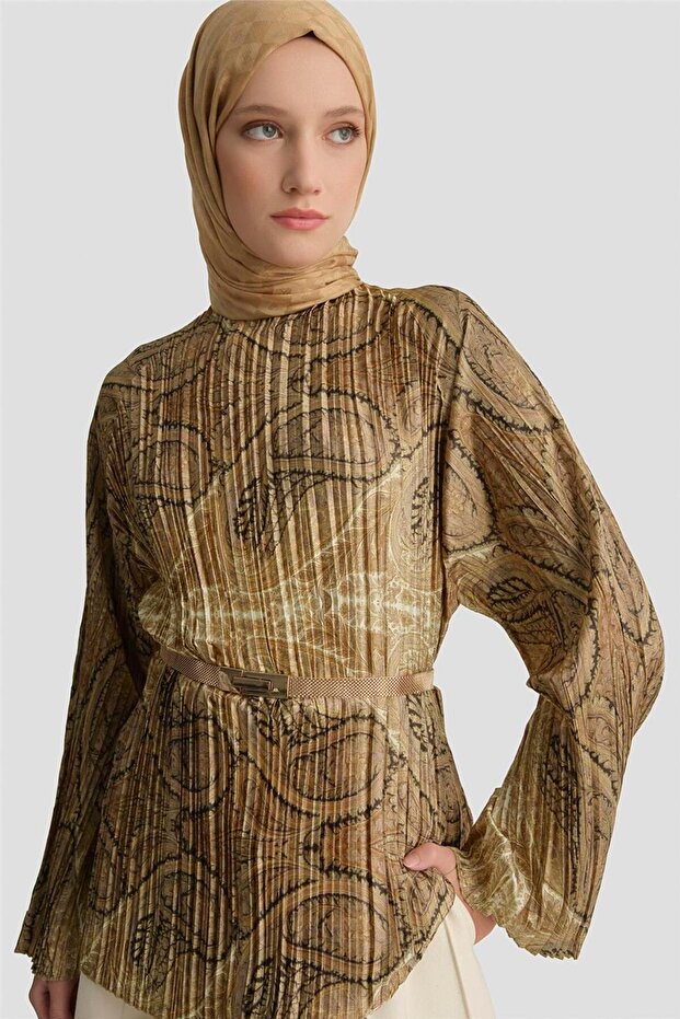 Shawl Patterned Tunic Camel - 7