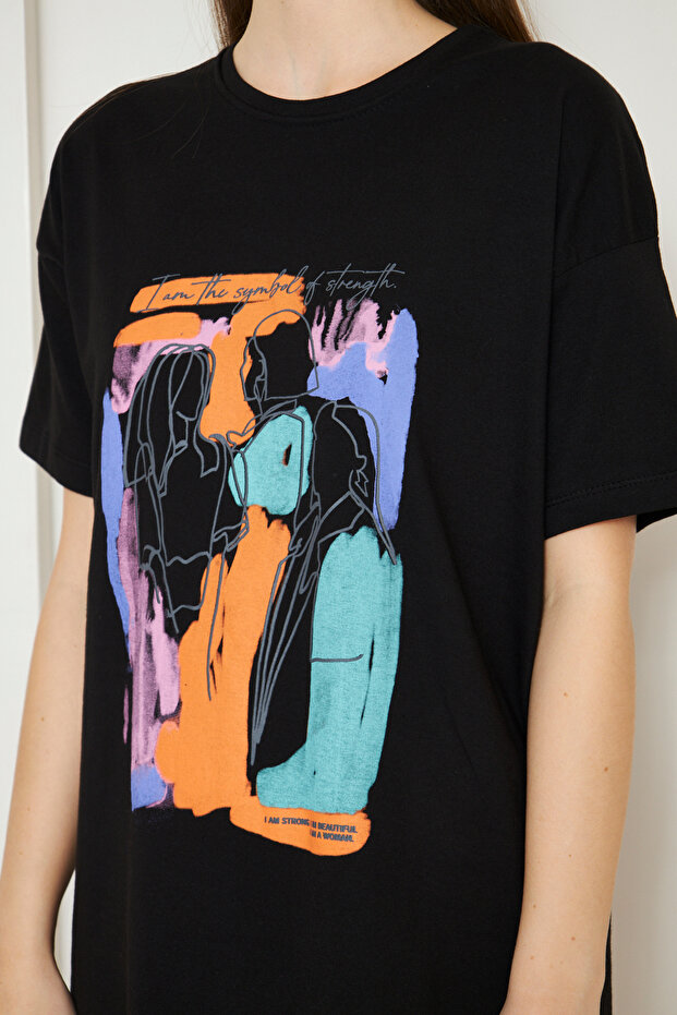 KADIN BASİC OVERSİZE PAMUKLU TİŞORT 24003 - 4