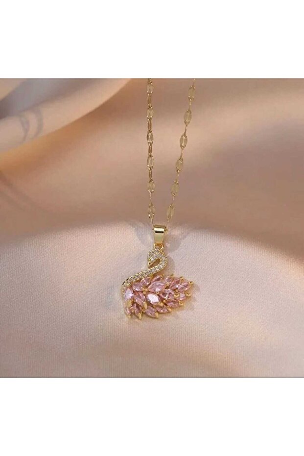 Zircon Stone Swan Model Steel Necklace