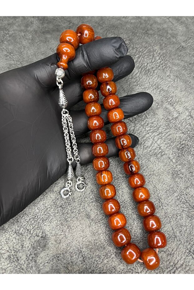 Collectible High-End Crimped Amber Prayer Beads with Old Imamiya Otutturmalı Design