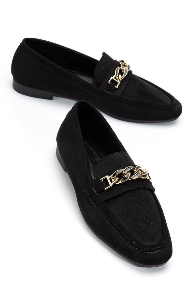 Women's Black Suede Buckle Ballerinas