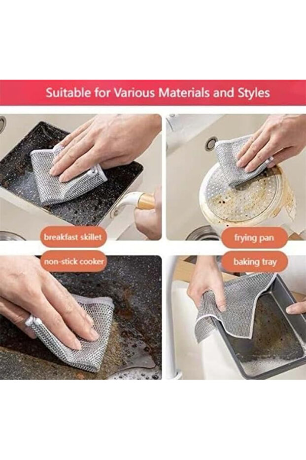 (4Pcs)Hygienic Dish Scrubbing Wire-Dual Layered Tough Dirt and Grease Remover, Inox Wire Dish Cloth