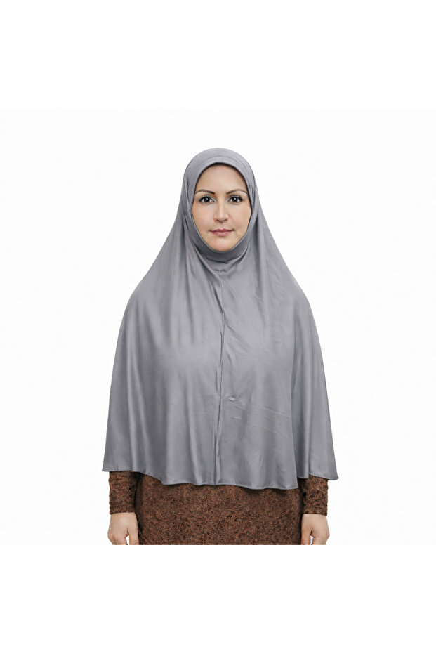 Ready-Made Turban Veil Practical Scarf Hijab with Niqab Prayer Cover Souffle (3XL) Gray Combed Cotton Fabric