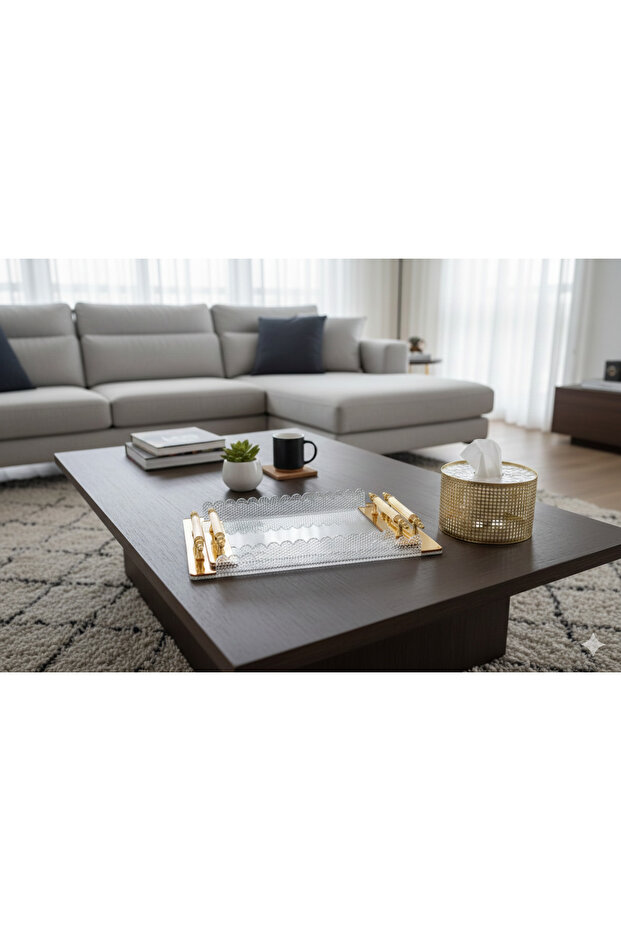 طقم صواني تقديم مع علبة مناديل - 4