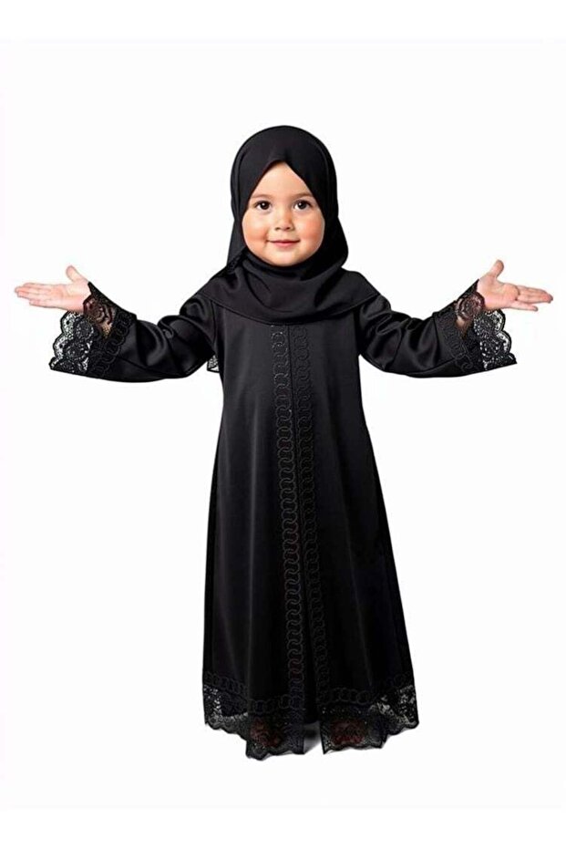 Elegant Black Abaya for Girls (3 Years) with Hijab & Belt – Ramadan & Eid Wear