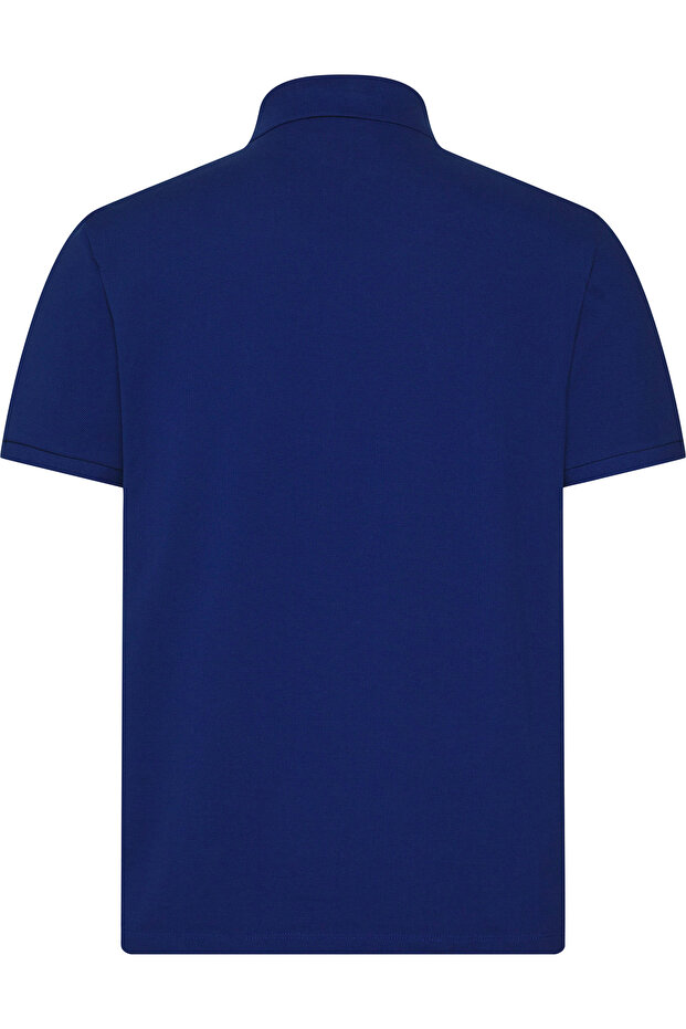 Men's Ss Monogram Pique Blue Polo Collar T-Shirt - 3
