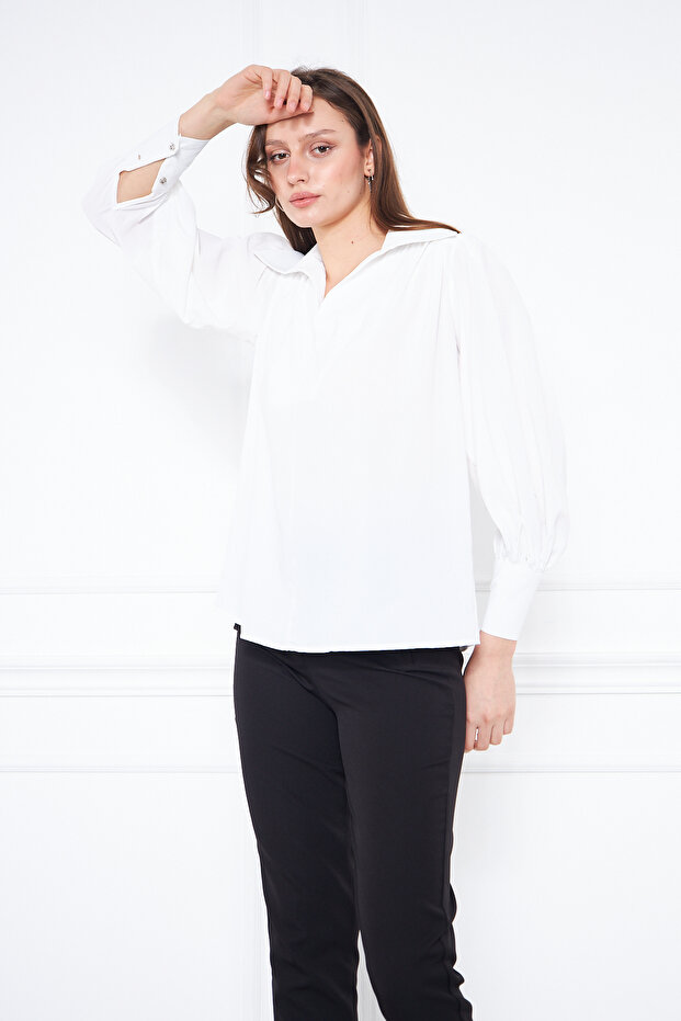Women's Trendy Balloon Sleeve Oversize White Stylish Blouse Shirt