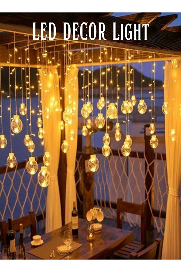 Warm White Curtain String Lights with Hanging Bulb Design