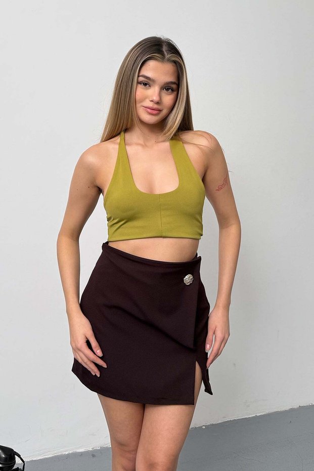 Women's Shorts Skirt with Buckle Accessories and Zipper Closure, Plum - 26Y 2787