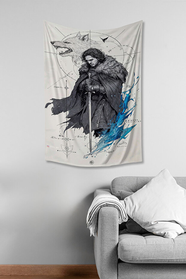 سجادة حائط منقوشة من Game of Thrones John Snow، سجادة حائط من قماش السويدي ذو الملمس المميز