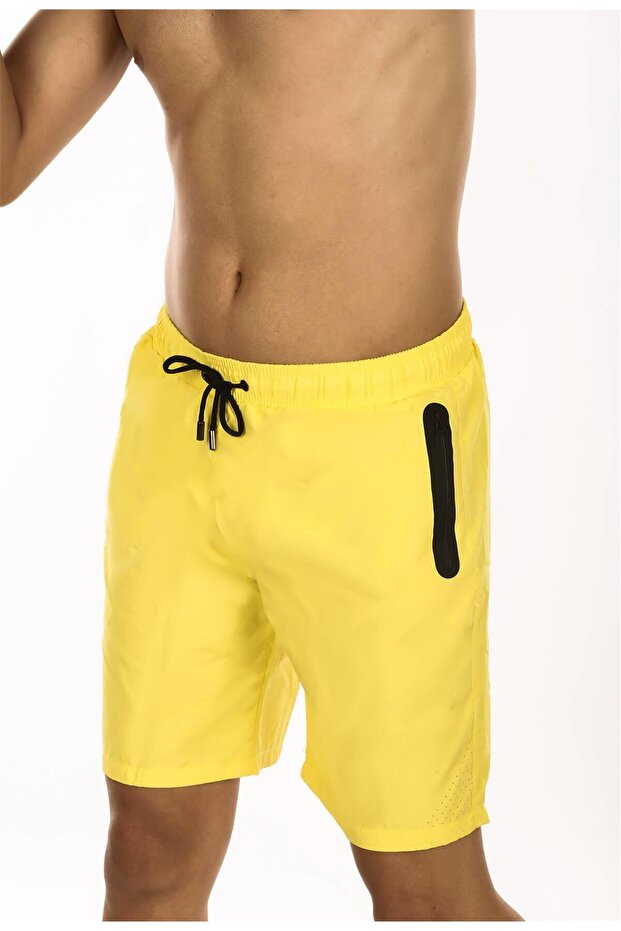 Men's Yellow Two C Pocketed Swim Shorts