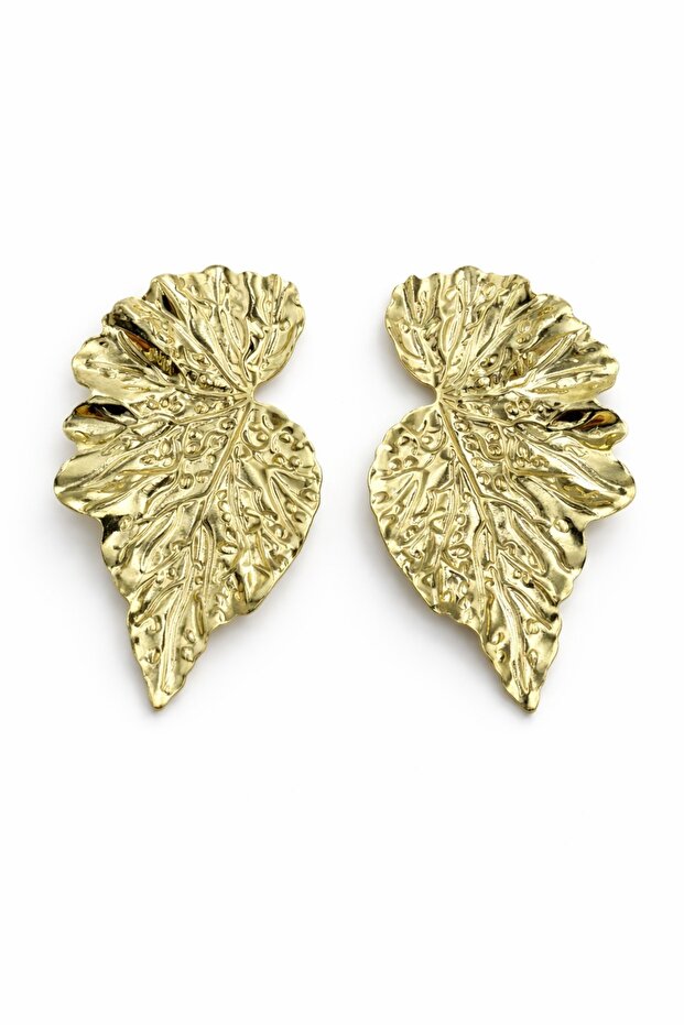 Leaf Gold Stud Earrings - 2