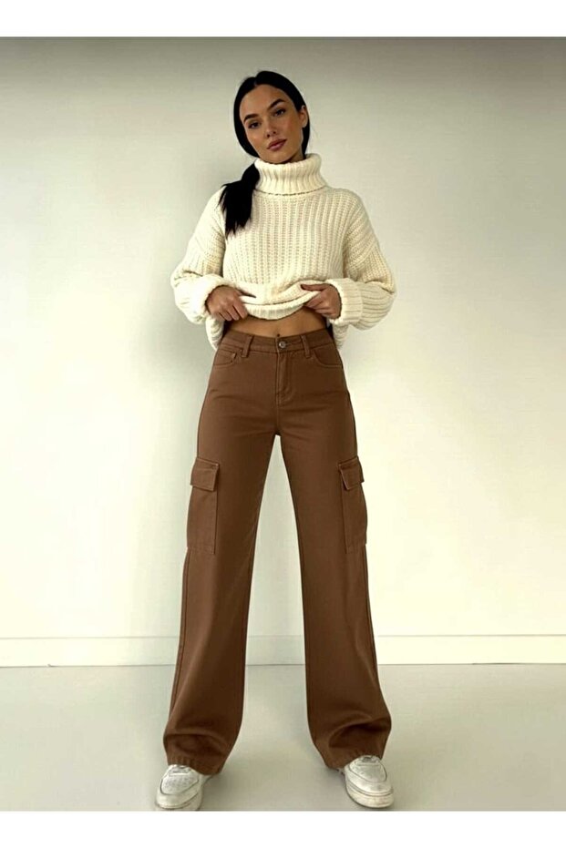 Pacific High Waist Cargo Pocket Jeans Brown Cargo Pocket Jeans Jeans