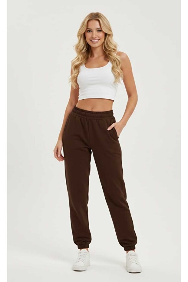 Unisex Women's Brown Elastic Jogger Sweatpants - Sportswear