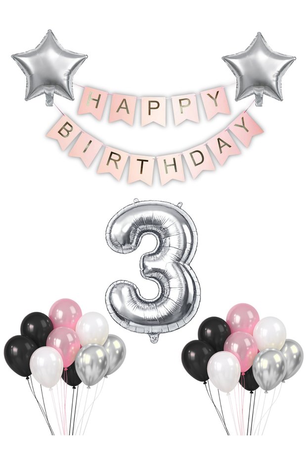 3 Year Old Birthday Balloon Set 20 Balloons 2 Stars & Age Helium Balloon & Banner Birthday Party Set