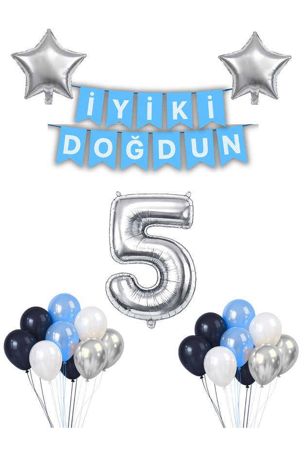 5 Year Old Birthday Balloon Set 20 Balloons 2 Stars & Age Helium Balloon & Banner Birthday Party Set