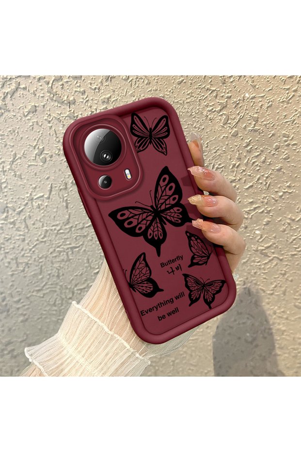 Shockproof Simple Claret Red Silicone Phone Case Butterfly Compatible with Mi 13 Lite