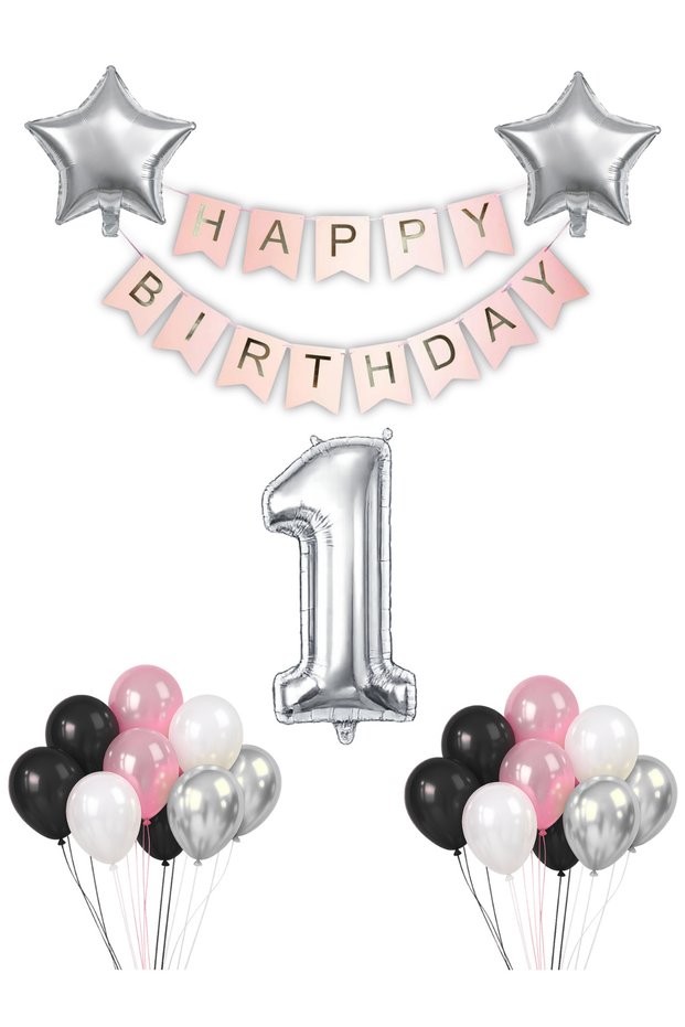 1 Year Old Birthday Balloon Set 20 Balloons 2 Stars & Age Helium Balloon & Banner Birthday Party Set