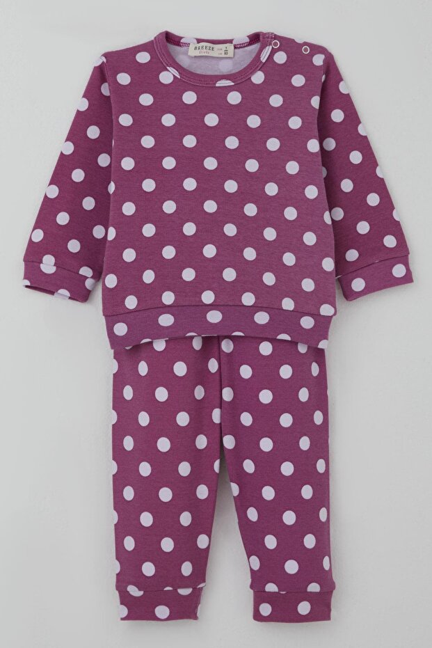 Baby Girl Pajama Set with Shoulder Patches, White Polka Dot Pattern, 4 Months-1 Year, Purple