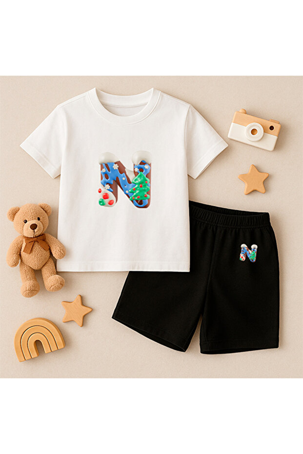 T-Shirt Shorts Kids Set 100% Cotton Comfortable Cut Casual Cute Printed 2-Piece Combination
