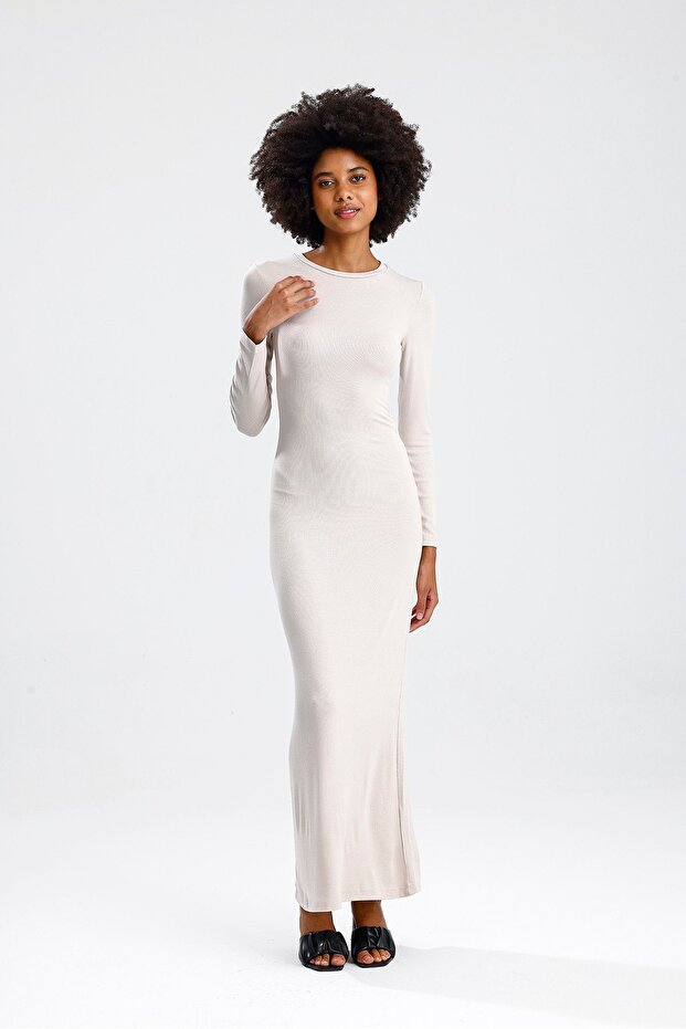 Stone Long Sleeve Straight Long Dress