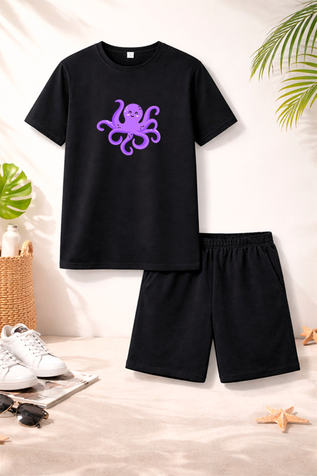 T-Shirt Shorts Kids Set 100% Cotton Comfortable Cut Casual Cute Printed 2-Piece Combination