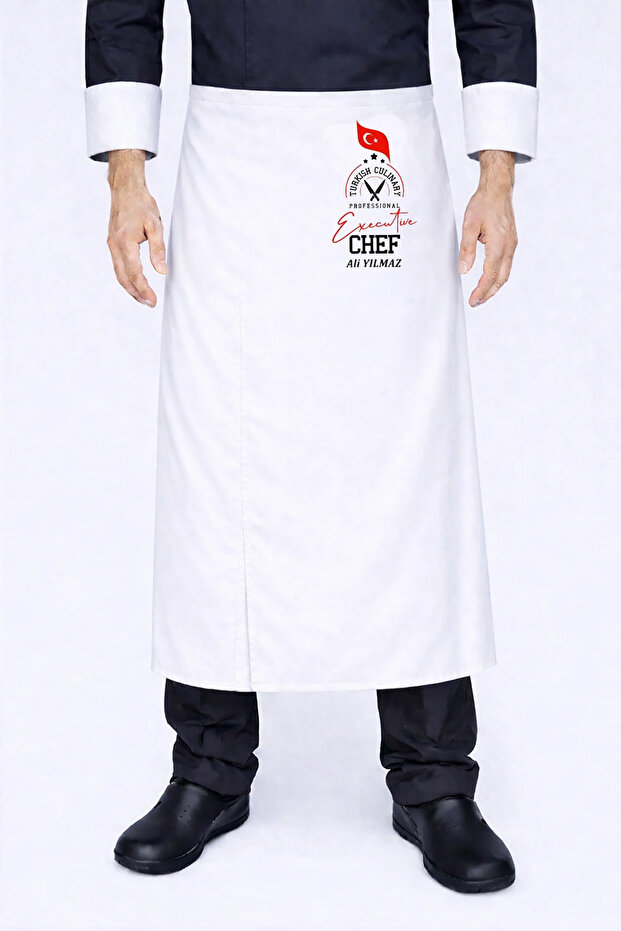 White Executive Chef Design Long Waist Chef Apron Models with Name Gift Chef Apron