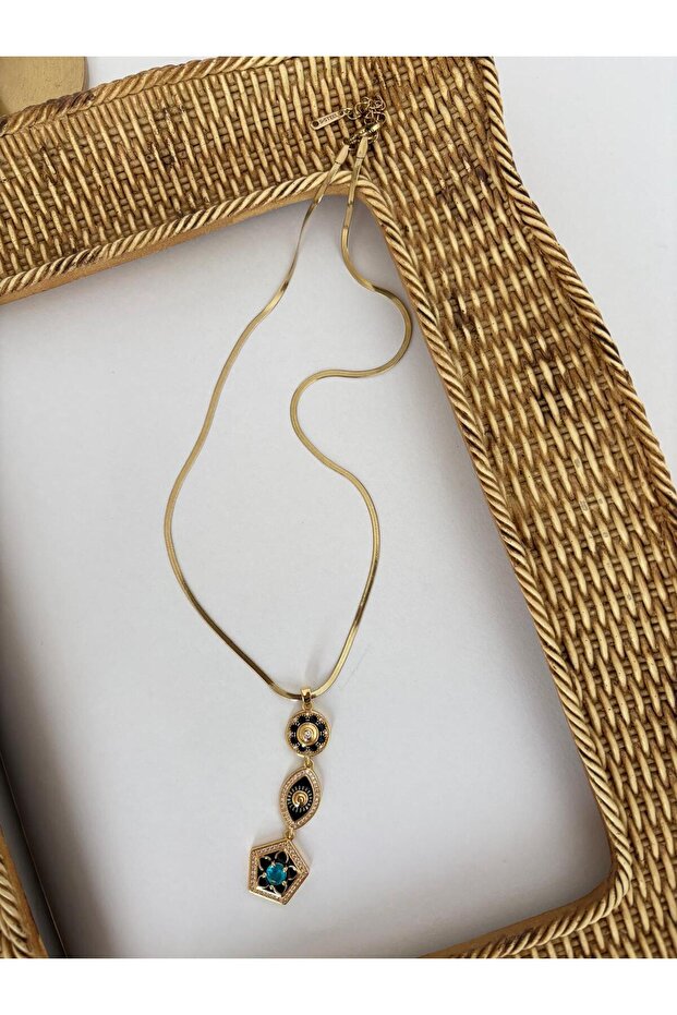 Black Stone Y Model Italian Steel Gold Necklace