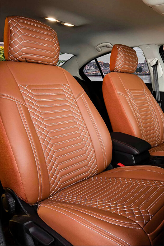 Fiat Egea Hb Compatible Leather Car Seat Cover Full Set Deri̇x Series Cinnamon