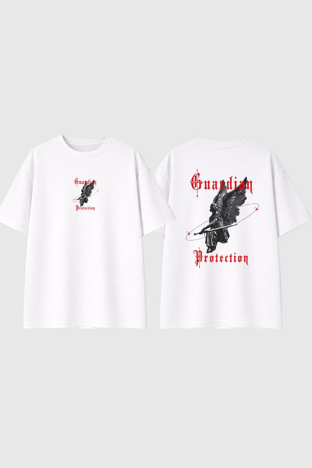 Guardian Protection Design Printed White Oversize T-Shirt