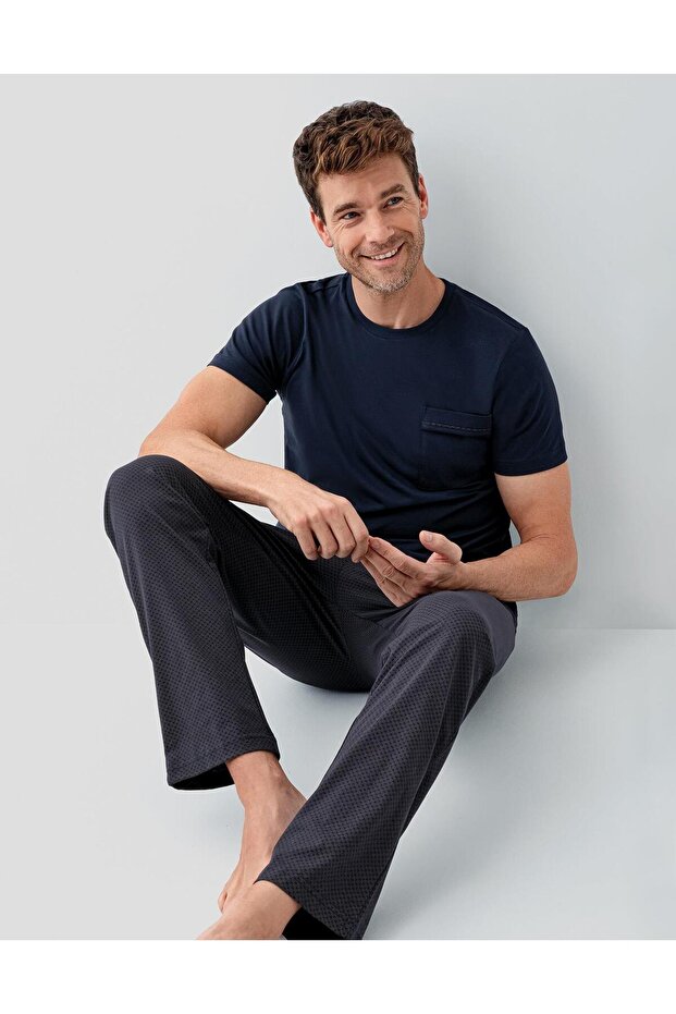 Men's 100% Cotton Pajama Set – Short Sleeve T-Shirt & Long Pajama Pants