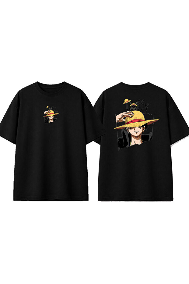 Anime Loffy Design Printed Black Oversize T-Shirt