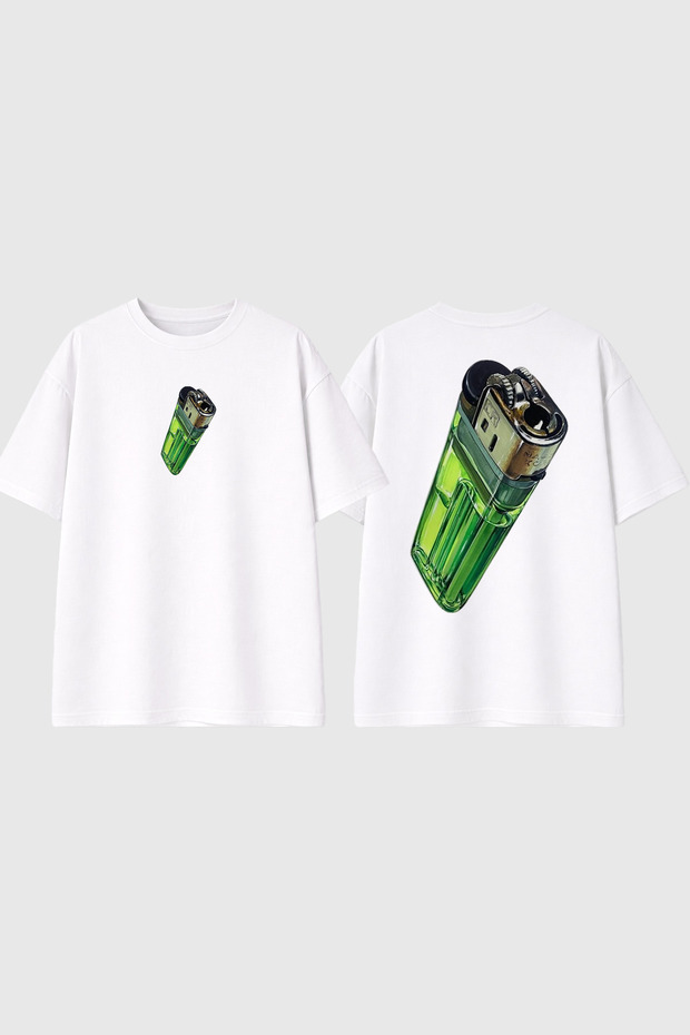 Lighter Design Printed White Oversize T-Shirt