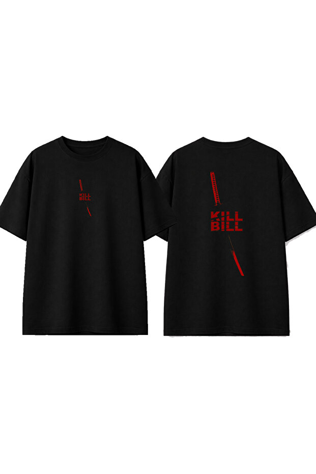 تي شيرت أسود كبير الحجم مطبوع بتصميم سيف KILLBILL