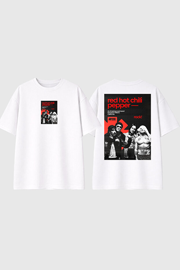 Red Chill Design Printed White Oversize T-Shirt