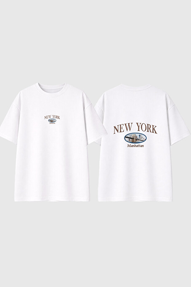 Ny Manhattan Design Printed White Oversize t Shirt