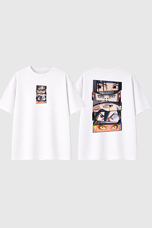 Anime Eyes 2 Design Printed White Oversize t Shirt