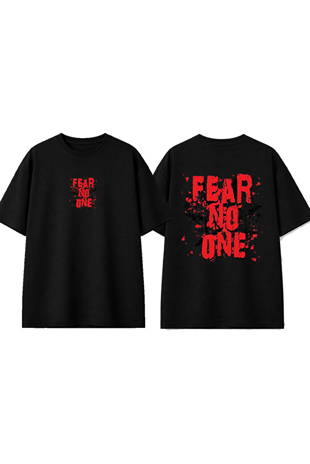 Fear No One Design Printed Black Oversize T-Shirt