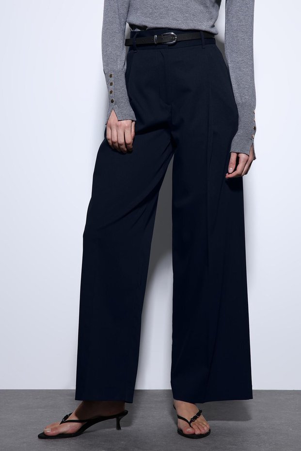Navy Blue Wide Leg Women's Trousers
