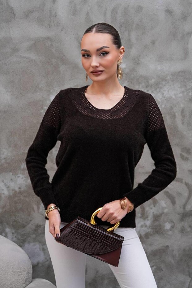 Women's Openwork Detailed Soft Bearded Knitwear Blouse – Flexible Structure, Strong Style