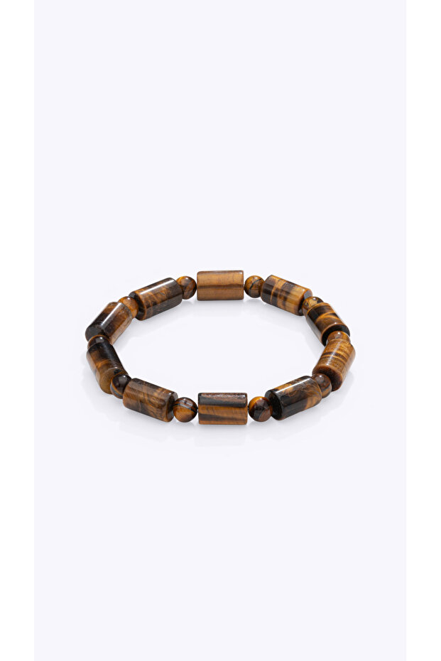 Natural Stone Brown Tiger Eye Cylinder Cut Sphere Cut Special Design Handmade Men's Bracelet
