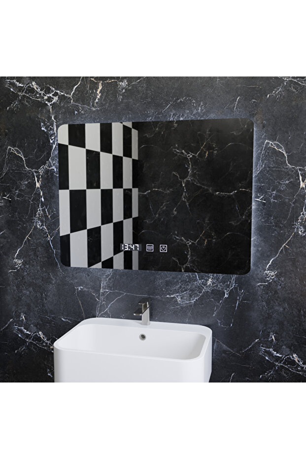 ARTAR Touch Rectangular LED Mirror, 80X60cm, Defog System, Dimmable, Clock and Temperature - 5