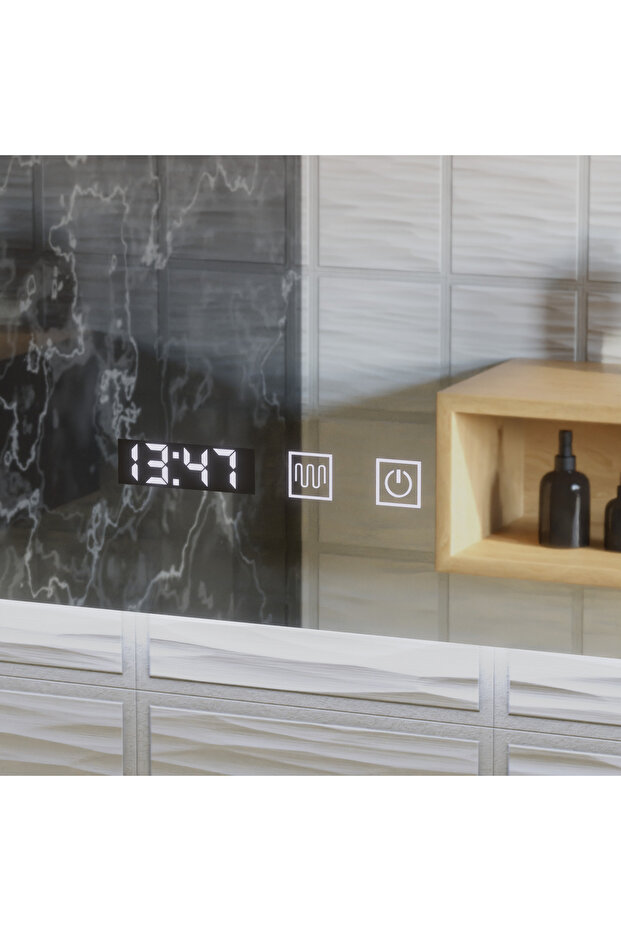 ARTAR Touch Rectangular LED Mirror, 80X60cm, Defog System, Dimmable, Clock and Temperature - 2