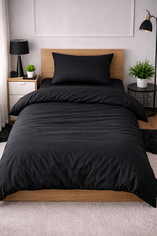 Single Solid Color Duvet Cover Set with Elastic Sheet