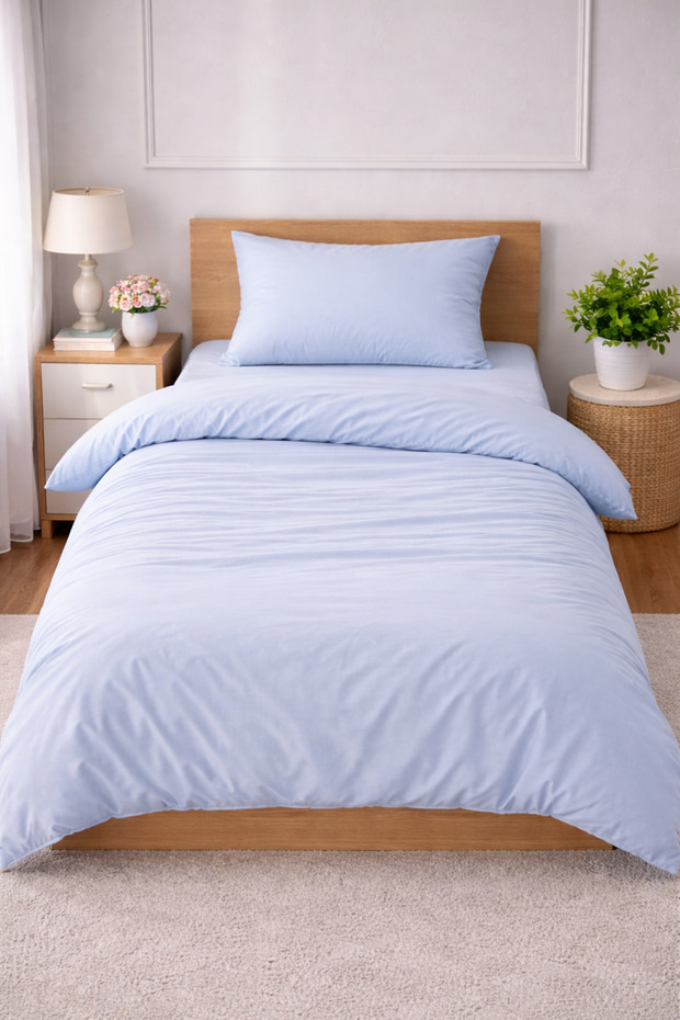 Single Solid Color Duvet Cover Set with Elastic Sheet