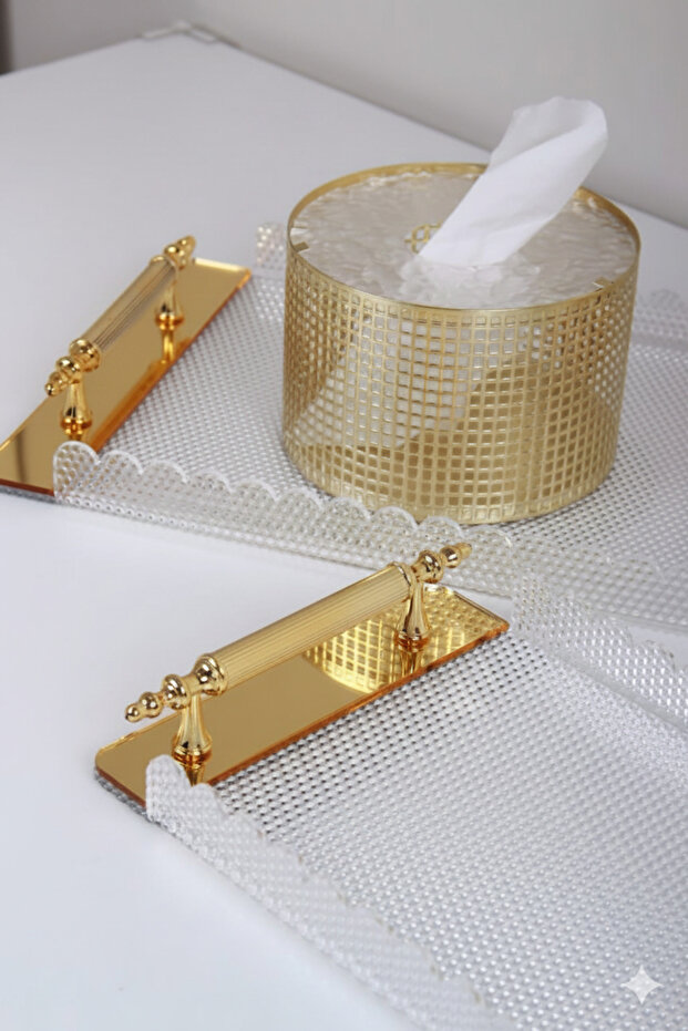 طقم صواني تقديم مع علبة مناديل - 5