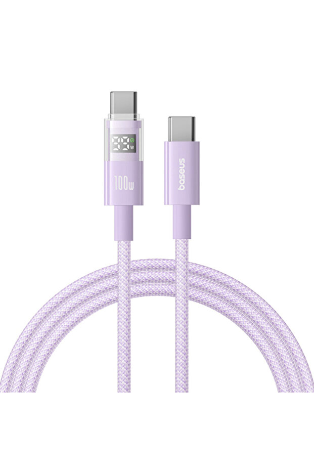 Type-C Cable with Display, 100W, Purple - 1