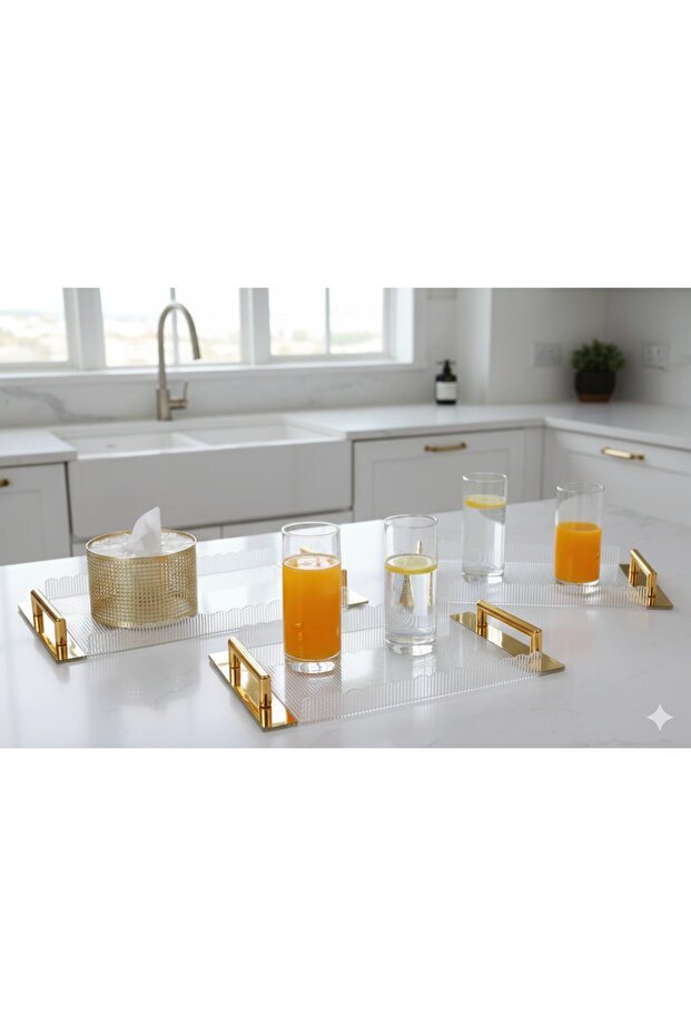 طقم صواني تقديم مع علبة مناديل - 4