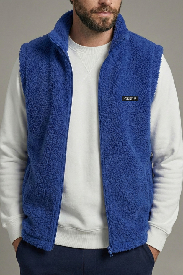 Men's Vest with Sherpa Plush Lining, Full Zipper Pockets, Lamb Outdoor Vest