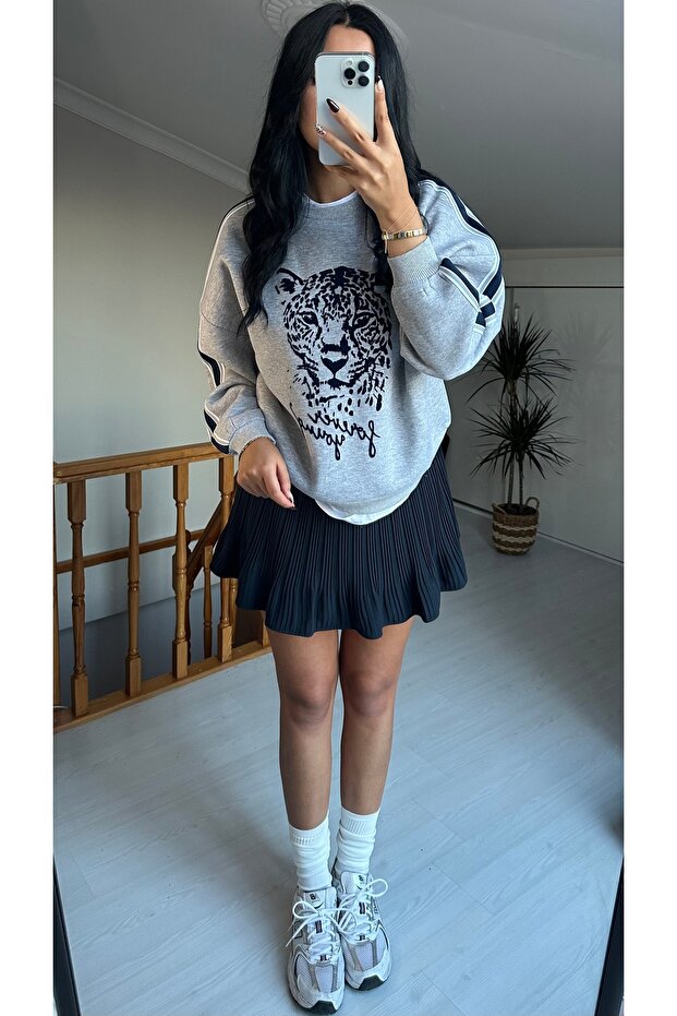 KAPLAN BASKILI ŞARDONLU SWEATSHIRT - 3